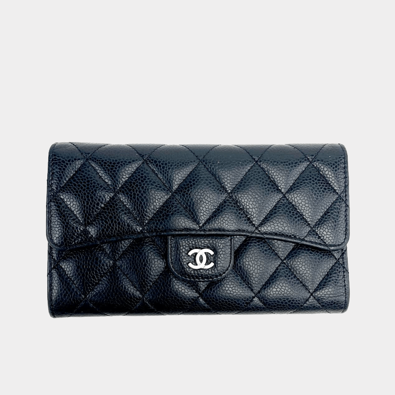 CHANEL Quilted L- Gusset Trifold Wallet-Black Caviar