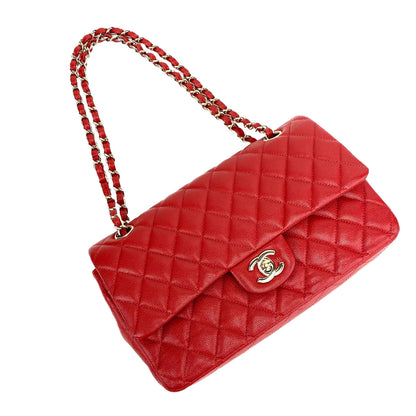 CHANEL Medium Double Flap Quilted Caviar w/gold - Red