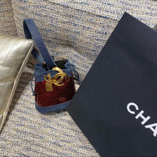 CHANEL Denim Sequin Mini Bucket Bag