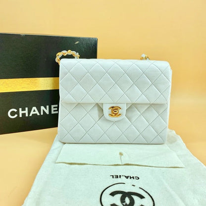 CHANEL vintage white 24k gold classic flap