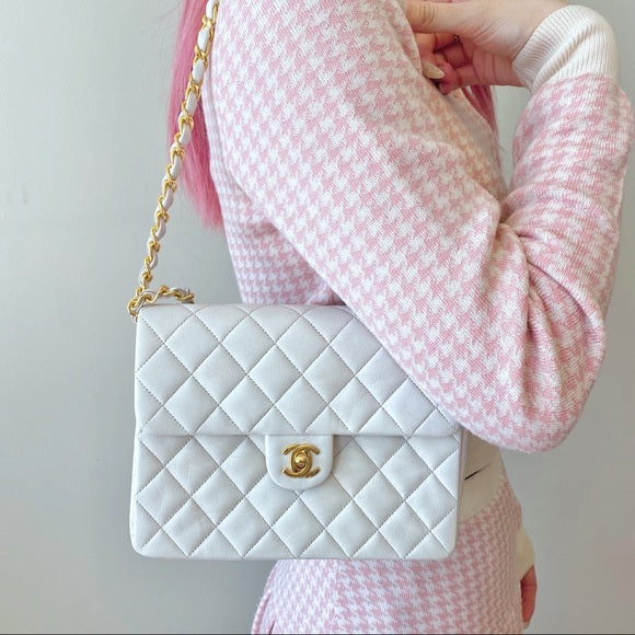 CHANEL vintage white 24k gold classic flap