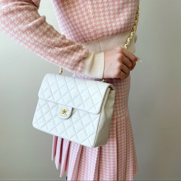 CHANEL vintage white 24k gold classic flap