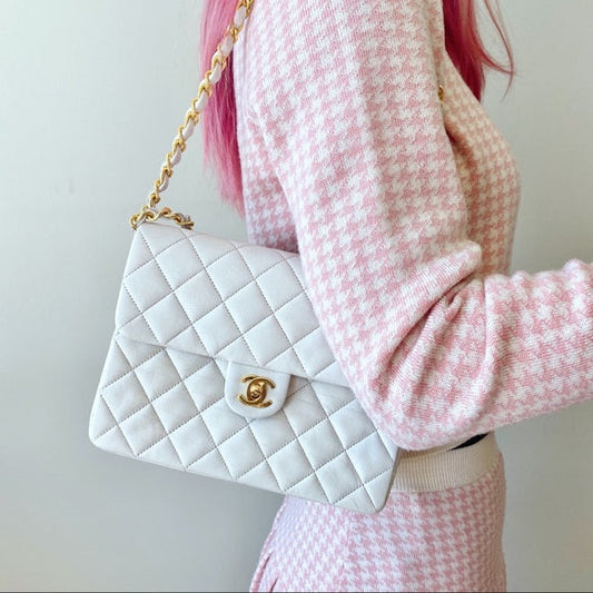 CHANEL vintage white 24k gold classic flap