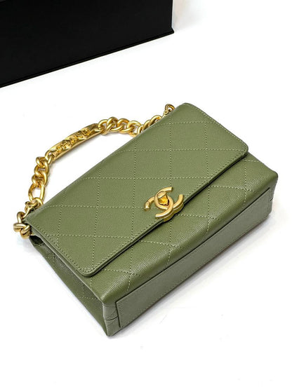 Chanel Logo Chain Flap Bag green