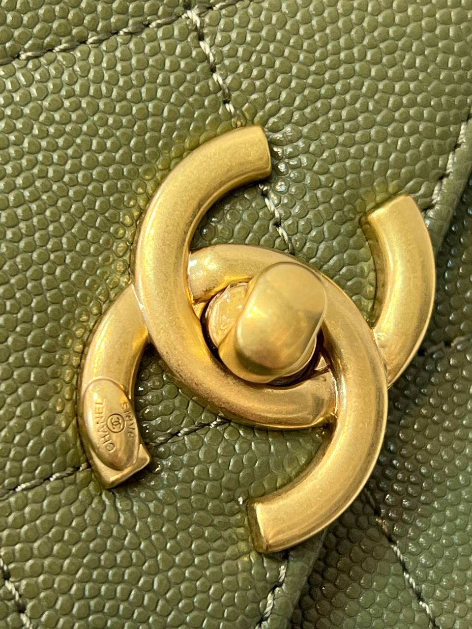 Chanel Logo Chain Flap Bag green