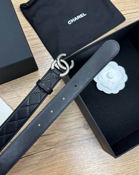 Chanel Caviar Quilted CC Belt silver