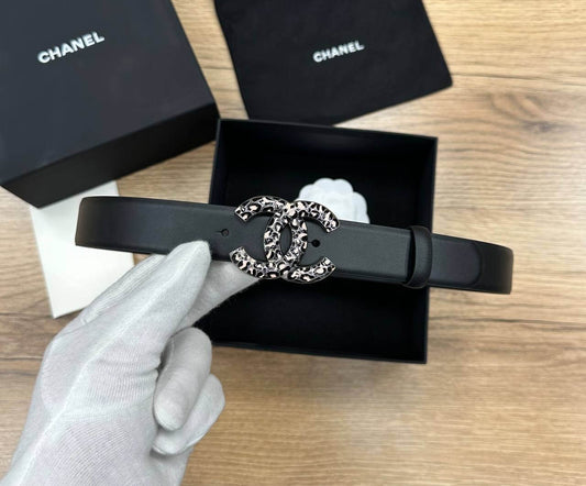 Chanel Calfskin & Gold-Tone Metal Black Belt Ornament snake