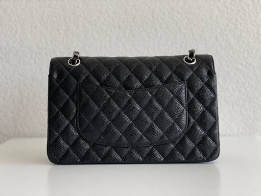 CHANEL small classic handbag Grained Calfskin & Silver-Tone Metal Black