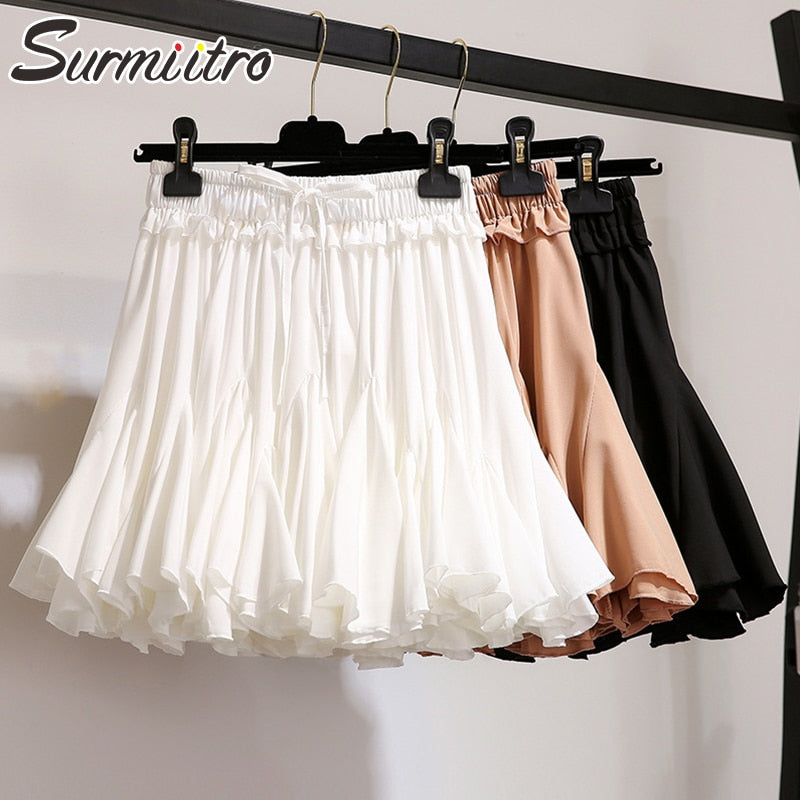 Surmiitro White Black Chiffon Summer Shorts Skirt Women 2021 Fashion Korean High Waist Tutu Pleated Mini Aesthetic Skirt Female