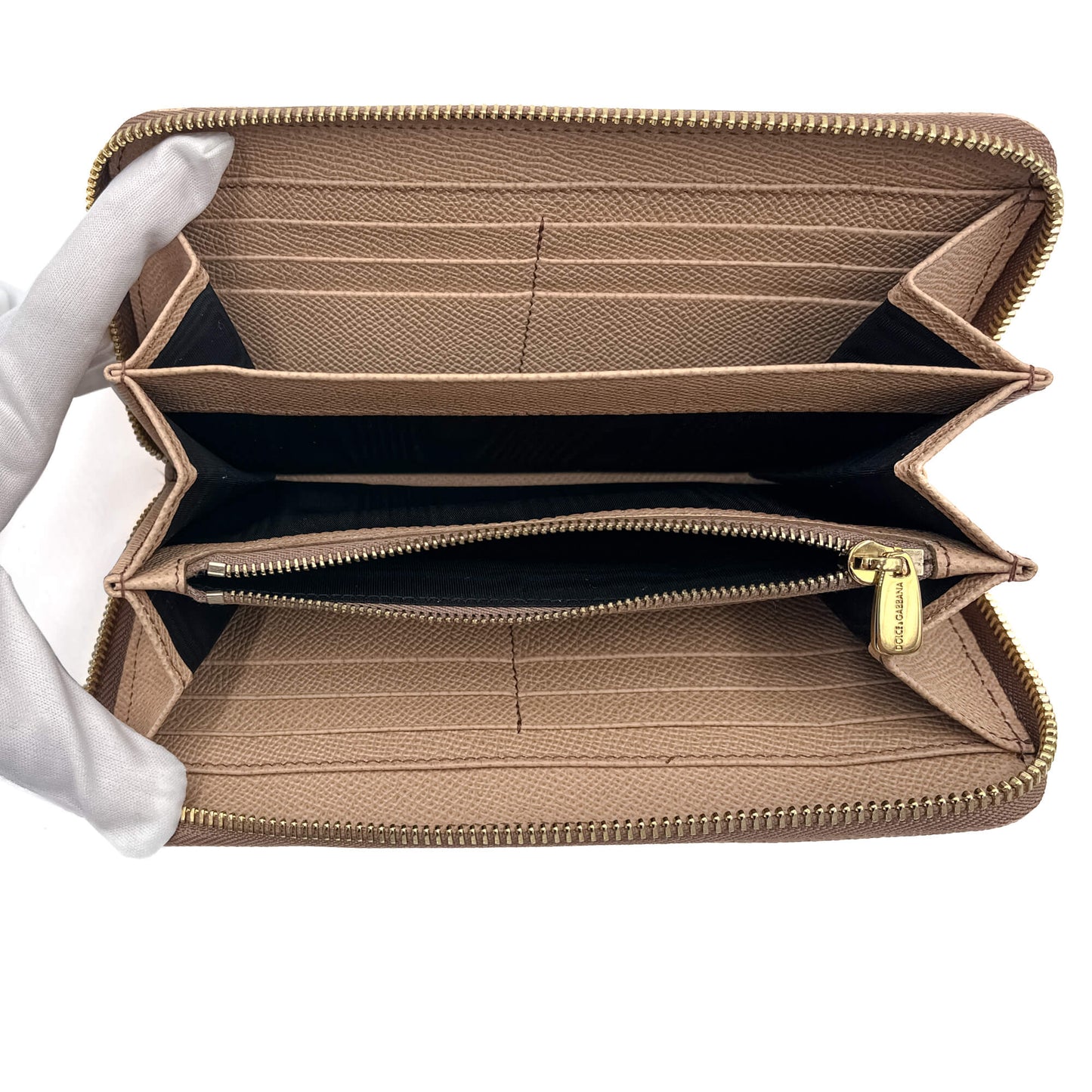 Zipper Around Leather Beige Wallet