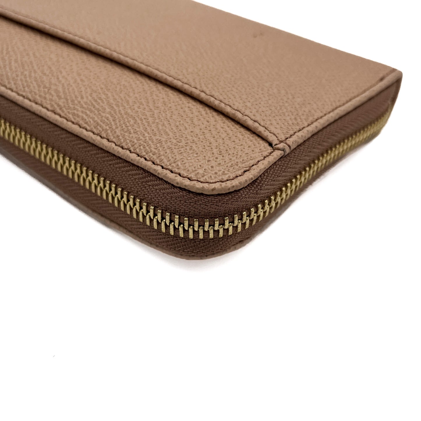 Zipper Around Leather Beige Wallet