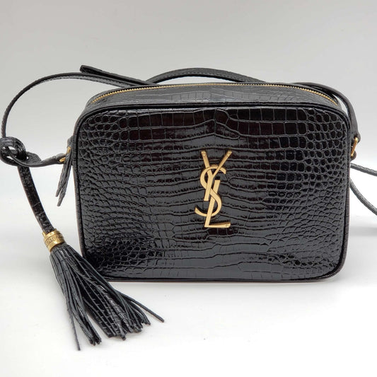 YSL Lou Camera Bag Embossed in Crododile Shiny Black Leather  Bag